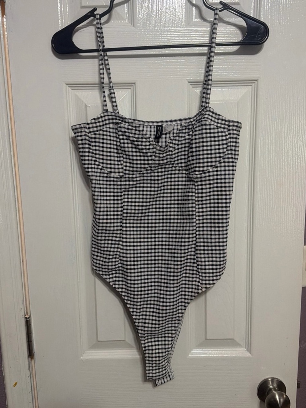 Divided Black & White Gingham Square-Neck Bodysuit